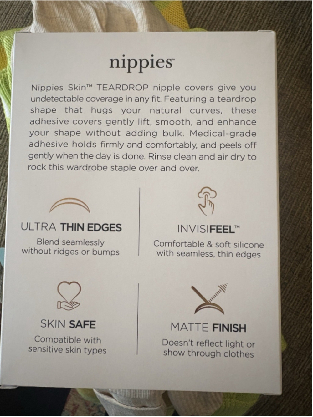 Nippies Skin Teardrop Size 1 Adhesive Covers Gentle Lift Coco Color A-B Cups - Picture 3 of 4